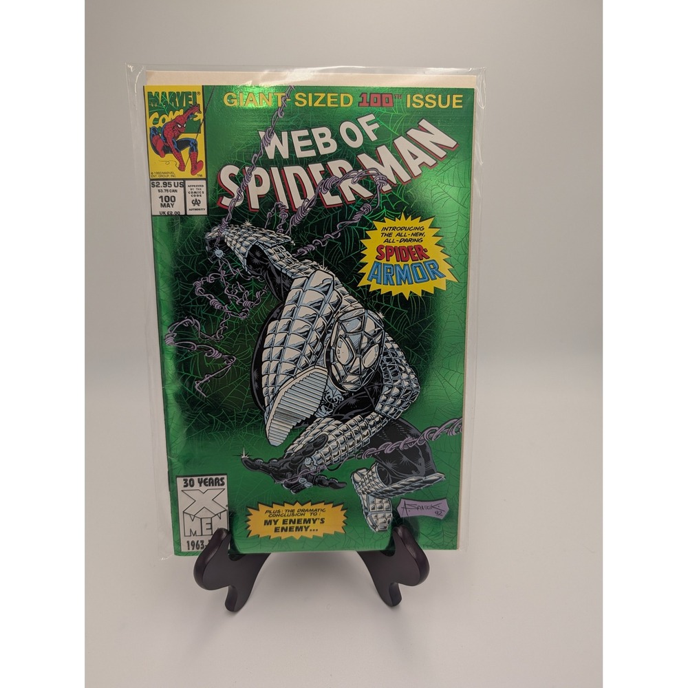 Web of Spider-Man 100 Marvel 1993 1st Appearance Spider-Armor Green Foil Cover